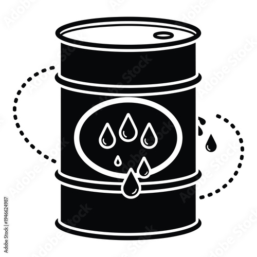 Black oil barrel with toxic sign and water drops around  industrial pollution symbol icon