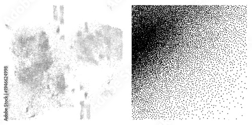 Vector halftone texture with varying dot density creating gradient, graphic design element, print art, visual effect, digital illustration base.