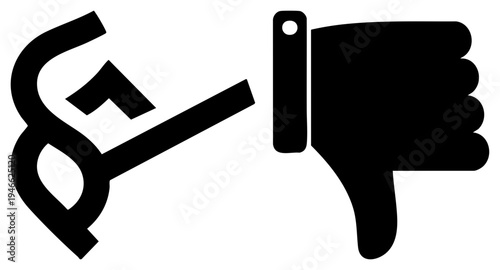 Black silhouette of hand giving thumbs down, negative feedback, disapproval symbol, user rating sign, reject gesture, criticism mark, rating downvote.
