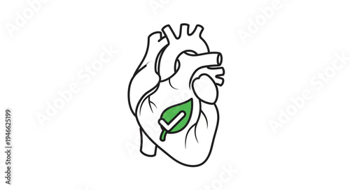 Healthy Heart with Green Leaf and Check Mark Symbol.