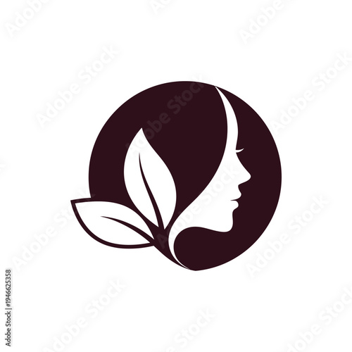 Beauty spa nature logo design concept women face with long hair and leaf icon silhouette template cosmetic salon sign symbol organic natural products brand identity