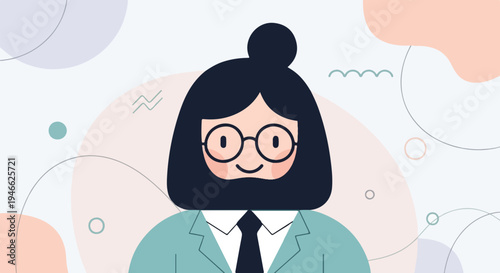 A stylized cartoon portrait of a person with dark hair and glasses