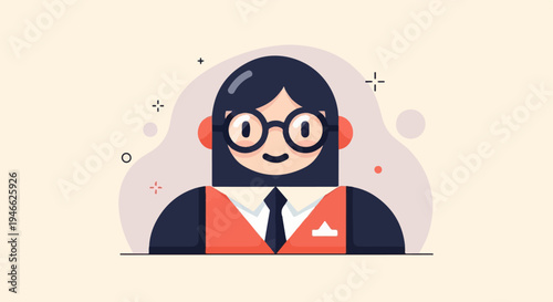 A stylized avatar of a person wearing glasses, tie, and vest