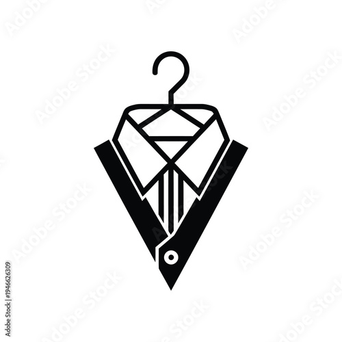Laundry service logo icon with shirt on hanger and suit vest vector illustration professional dry cleaning symbol for business identity garment care concept isolated on white background