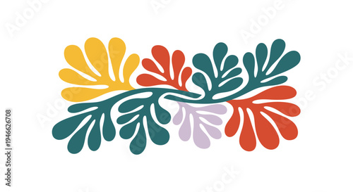 Vibrant floral pattern design with colorful leaves and flowers