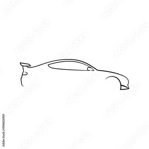 Sleek monochromatic outline drawing of a high-performance sports car or racing vehicle design concept for automotive enthusiasts and speed related projects