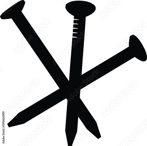 Three black nails on a white background