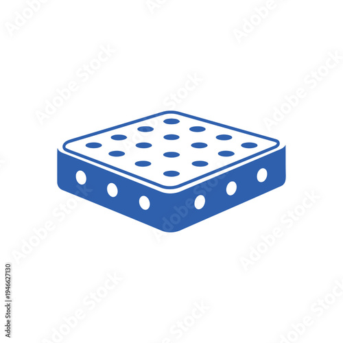 Square blue mattress icon with white circles pattern for furniture home bedding product design vector illustration comfort sleep symbol