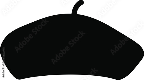 A black silhouette of a beret on a white background