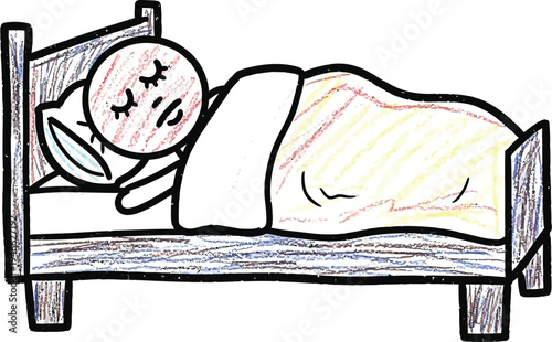 Sick child sleeping in bed doodle vector