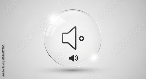 Sound icon on a clear glass sphere with subtle lighting effects.