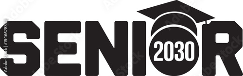Black senior 2030 text with graduation cap