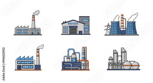 Industrial Plants and Factories - A Collection of Vector Illustrations.