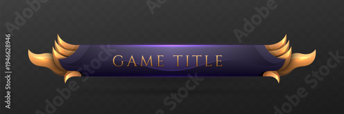 Elegant Game Title Lower Third Banner with Golden Wings, Fantasy RPG UI Design Element for Victory, Badge, Reward, Achievement Interface