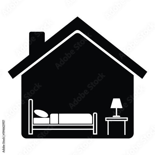 Simple house with bed and nightstand inside illustration icon