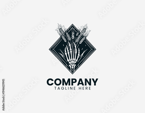 The skeleton hand holding plants logo features a diamond frame for a dark aesthetic