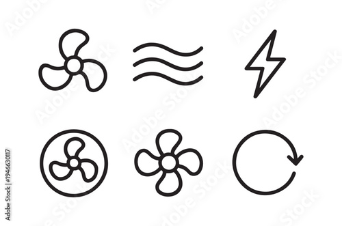 Simple black line icons depicting weather and air circulation