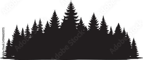 This is a simple black‐silhouette graphic of a stand of evergreen trees. 