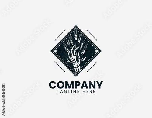 The skeleton hand holding plants logo features a diamond frame for a dark aesthetic