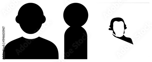 Black vector representing anonymous people, user avatars, or generic figures, minimalist style, no facial features, isolated graphic elements.