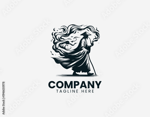 The vintage oriental old man illustration shows a traditional smoking pipe style artistic