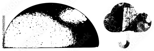 Vector illustration featuring halftone moon and cloud, textured stencil style, design, artistic abstract shapes, graphic print elements.