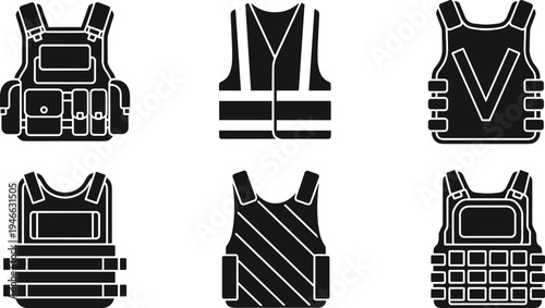 tactical, vest, body, armor, military, security, protection, gear, bulletproof, vest, vector, illustration, tactical, equipment, safety, guard, uniform, defense, vest, collection