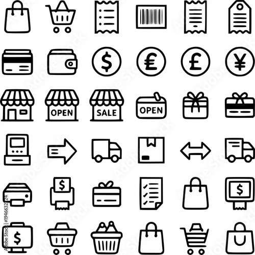 E-commerce Shopping Simple Line Icons Set Vector