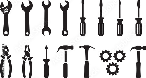 Various hand tools wrenches screwdrivers hammers