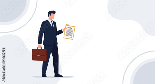 Businessman holding contract and briefcase, professional business concept