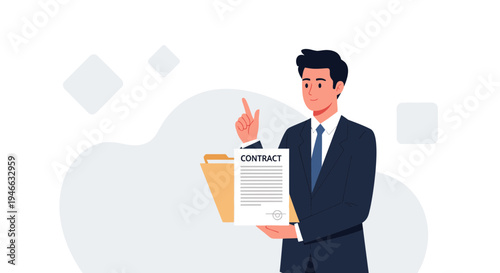 Businessman holding contract and pointing finger, business deal concept