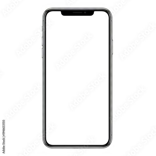 Detailed illustration of a smartphone device with a blank screen isolated on transparent background
