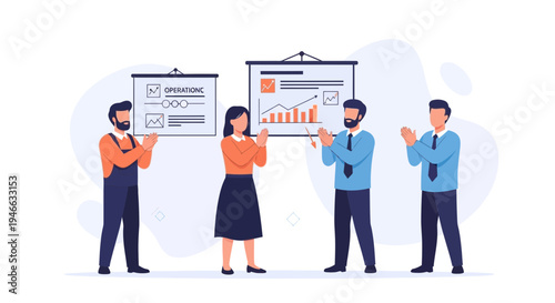 Business team applauding during presentation with charts and graphs