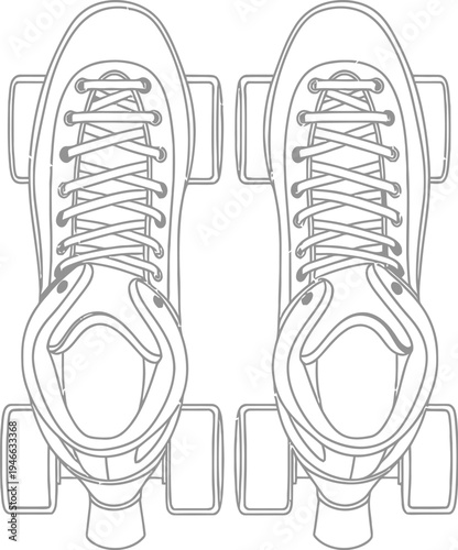 A pair of roller skates with four wheels and laces on a white background