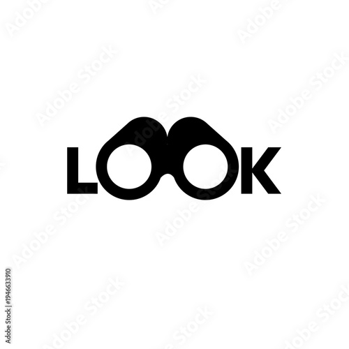 Creative "LOOK" Word Logo with Binoculars Design