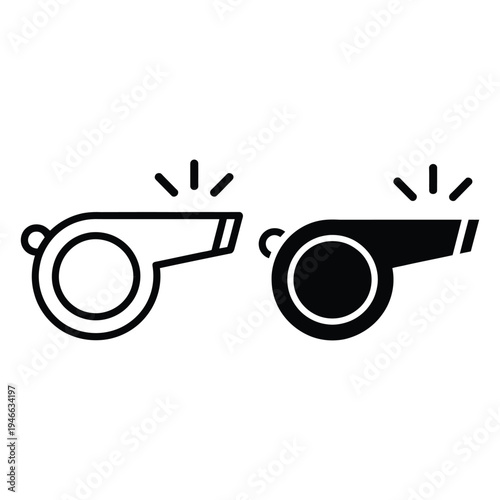 Whistle icon with outline and glyph style, sports and referee concept, simple vector illustration of whistle for coaching, training, and game design, minimal line and solid icon set.