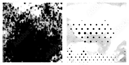 Black and white halftone creating fluid, textured forms, vector graphic, isolated design elements, artistic abstraction, graphic design texture.
