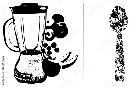 Kitchen blender with fruit ingredients, smoothie maker, food processor, cocktail mixer, juicer appliance, health drink prep, nutrition tool.