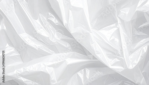 Close-up of crumpled, translucent white plastic creating abstract folds