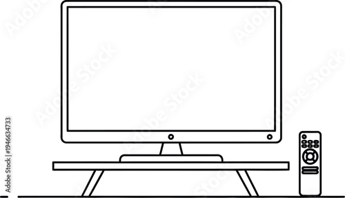 Television set with remote control on a stand