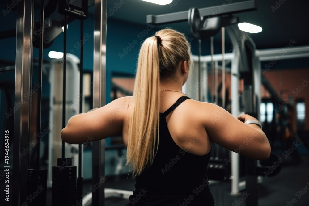 Fototapeta premium Overweight woman exercise fitness sports blonde.