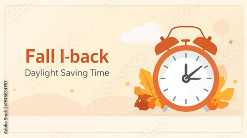 Fall Back. daylight saving time ends 2026 background or banner design template. Daylight Saving Time is Over. The clock turns back one hour on March 29, 2026. Fall back concept banner. Vector