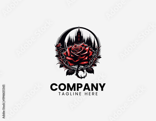 The gothic black rose with a red center creates a dark floral moon aesthetic