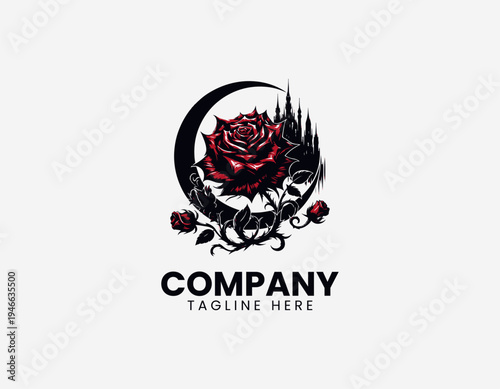 The gothic black rose with a red center creates a dark floral moon aesthetic