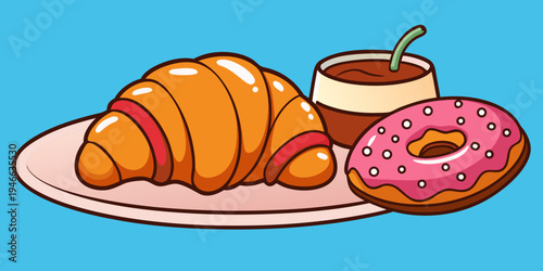 Delicious chocolate croissant and donut treat
