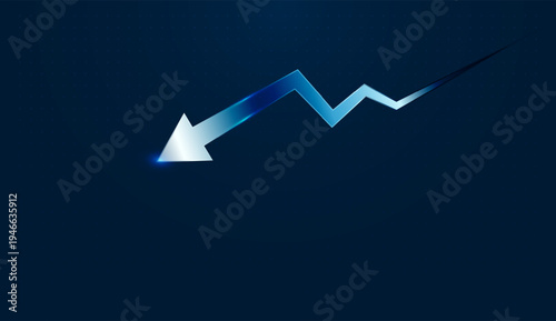 A glowing Down arrow slopes across a digital grid, symbolizing a market fall affecting technology, Finance, and global Business sectors. with The The sharp Down arrow