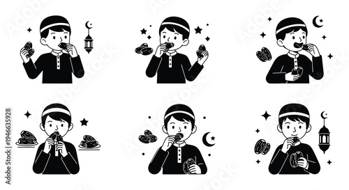 Ramadan iftar scene with children enjoying dates and traditional lanterns