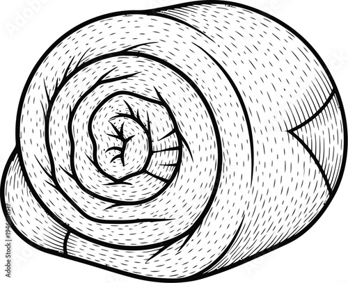 Rolled up piece of paper with detailed illustration and shading techniques used