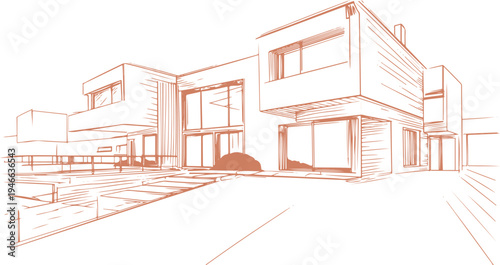 Modern house with large windows and geometric house modern architecture