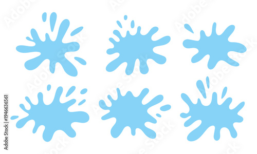 Water or milk puddle frame with wavy edges and splash shapes vector illustration set. Perfect for creative water-themed designs and decorative borders with liquid drip effects